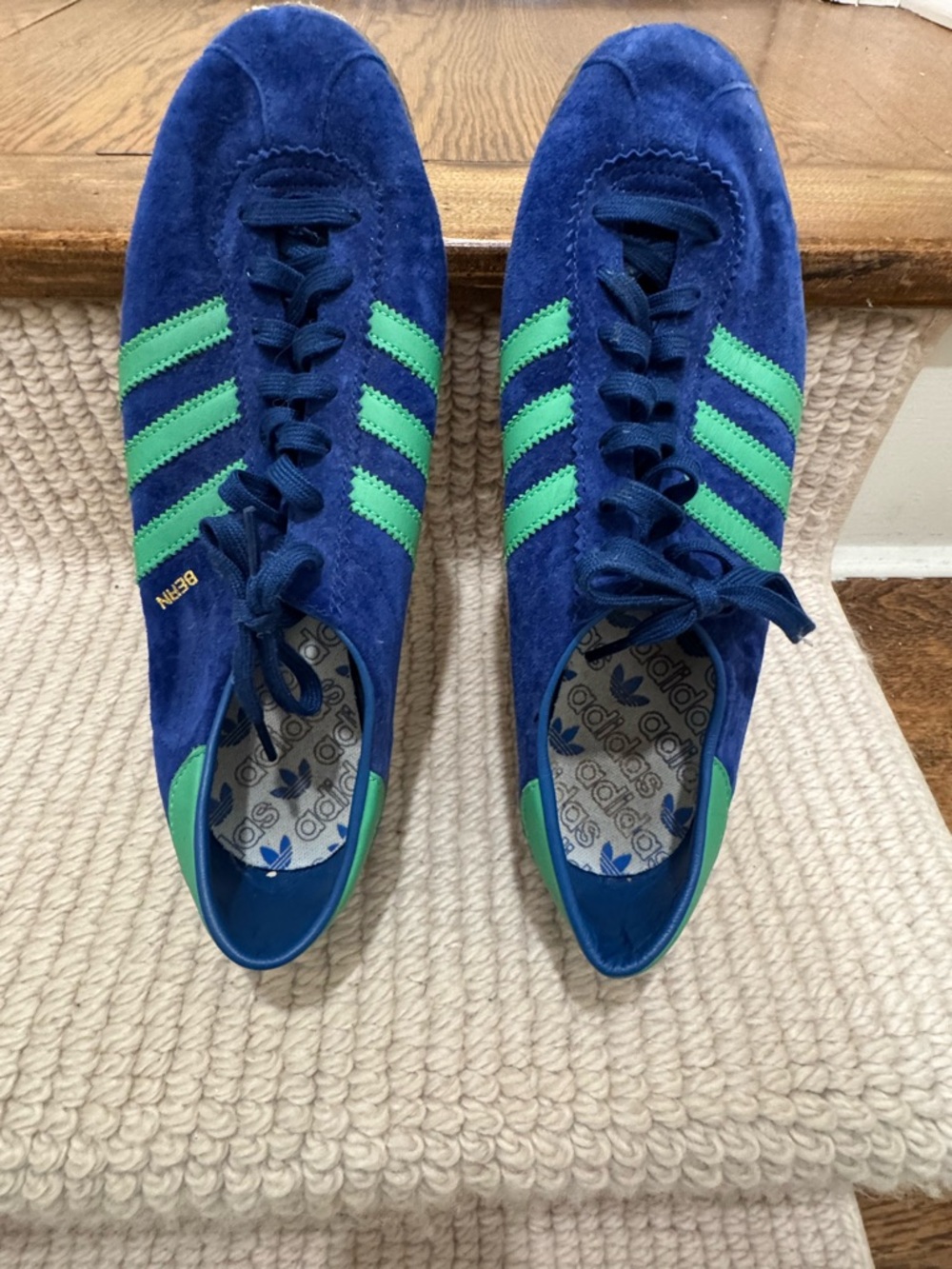 adidas Blue Suede Sneakers with Lime Green Stripes